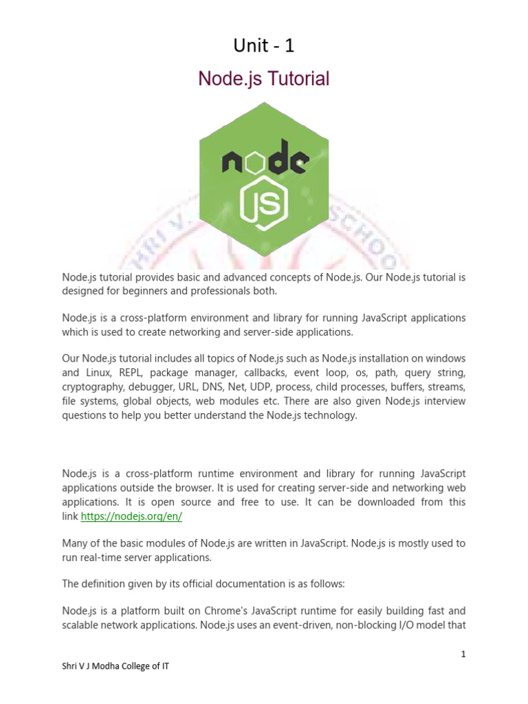 Node.js Tutorial for Beginners | PDF | Data Type | Programming Language