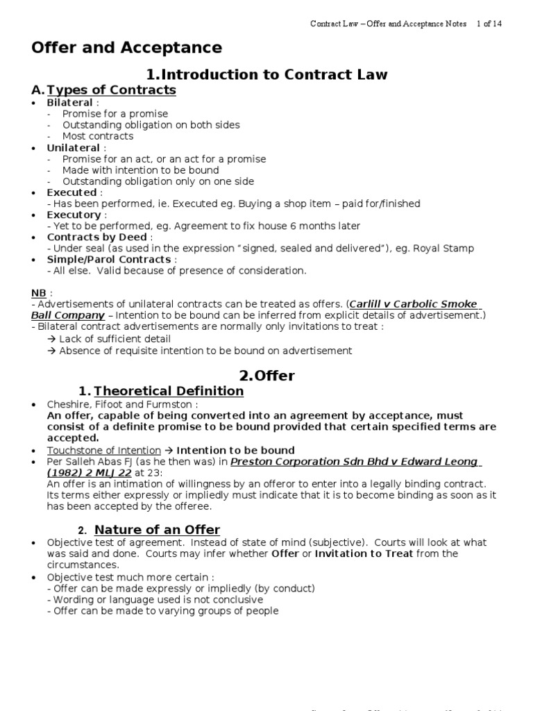 Contract Law: Offer and Acceptance Overview | PDF | Offer And ...