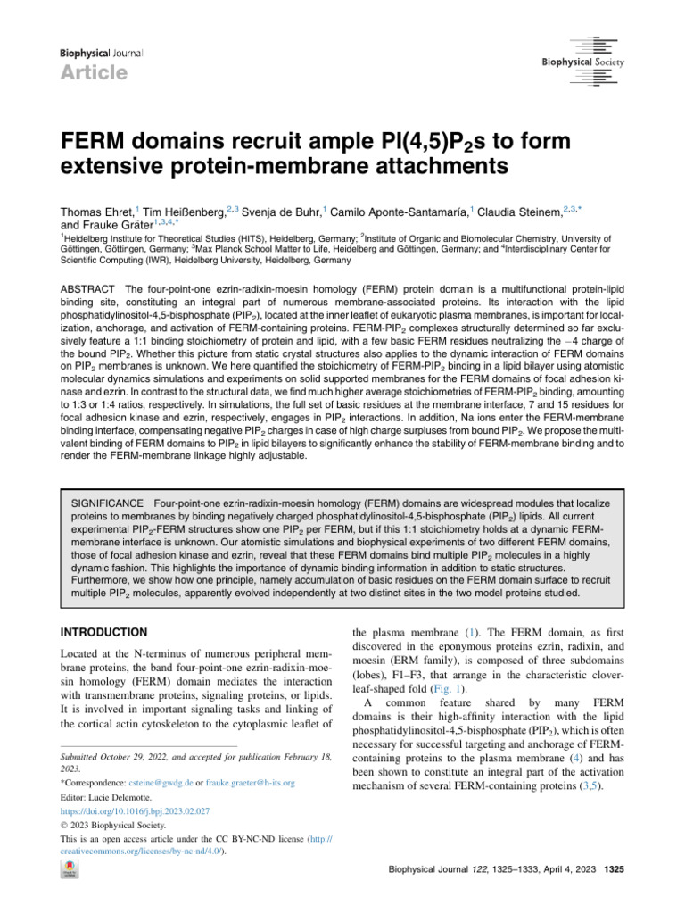 Frauke Biophysical Journal 2023 PIP2 Levels Regulate FERM-PIP2 Binding ...