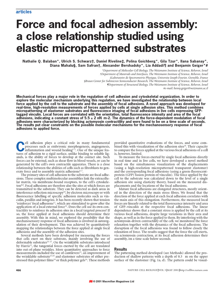 Force-Dependent Focal Adhesion Dynamics | PDF | Cell Adhesion ...