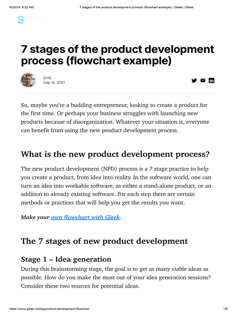 7 stages of the product development process (flowchart example) _ Gleek ...