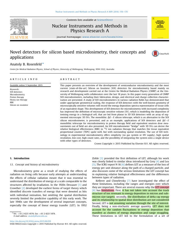 SOI Detectors in Microdosimetry | PDF | Absorbed Dose