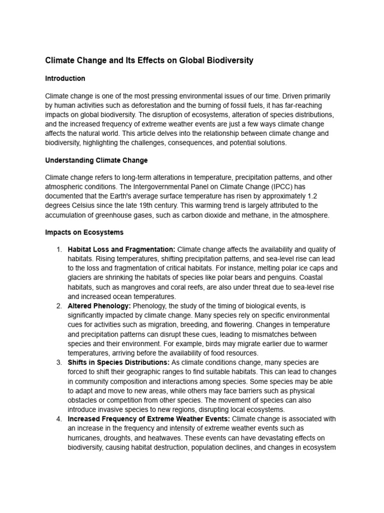 Climate Change and Its Effects On Global Biodiversity | PDF | Climate ...