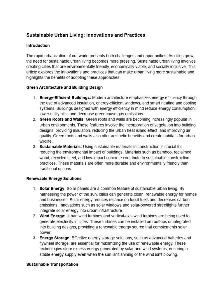 Innovations for Sustainable Urban Living | PDF | Efficient Energy Use ...