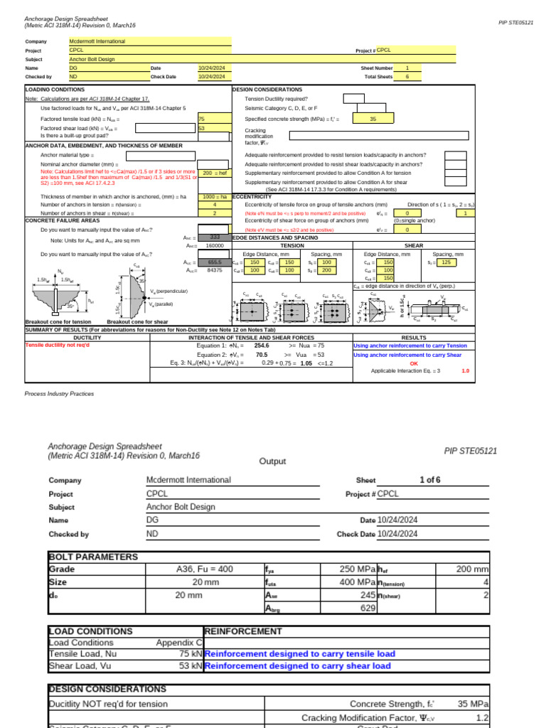 Anchor Bolt Design Calculation Tool | PDF | Screw | Materials Science