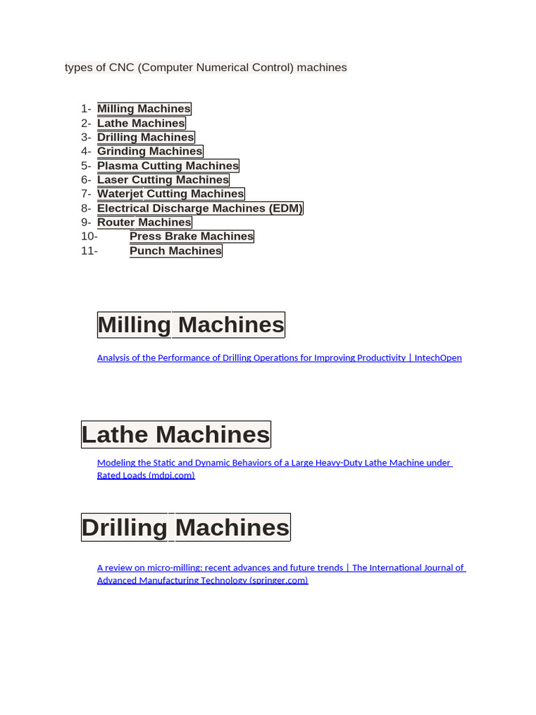 Types of CNC Machines Explained | PDF | Technology & Engineering
