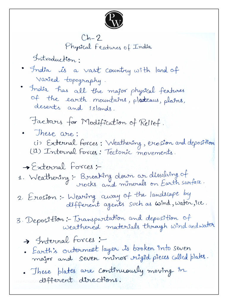 Physical Features of India - Handwritten Notes | PDF