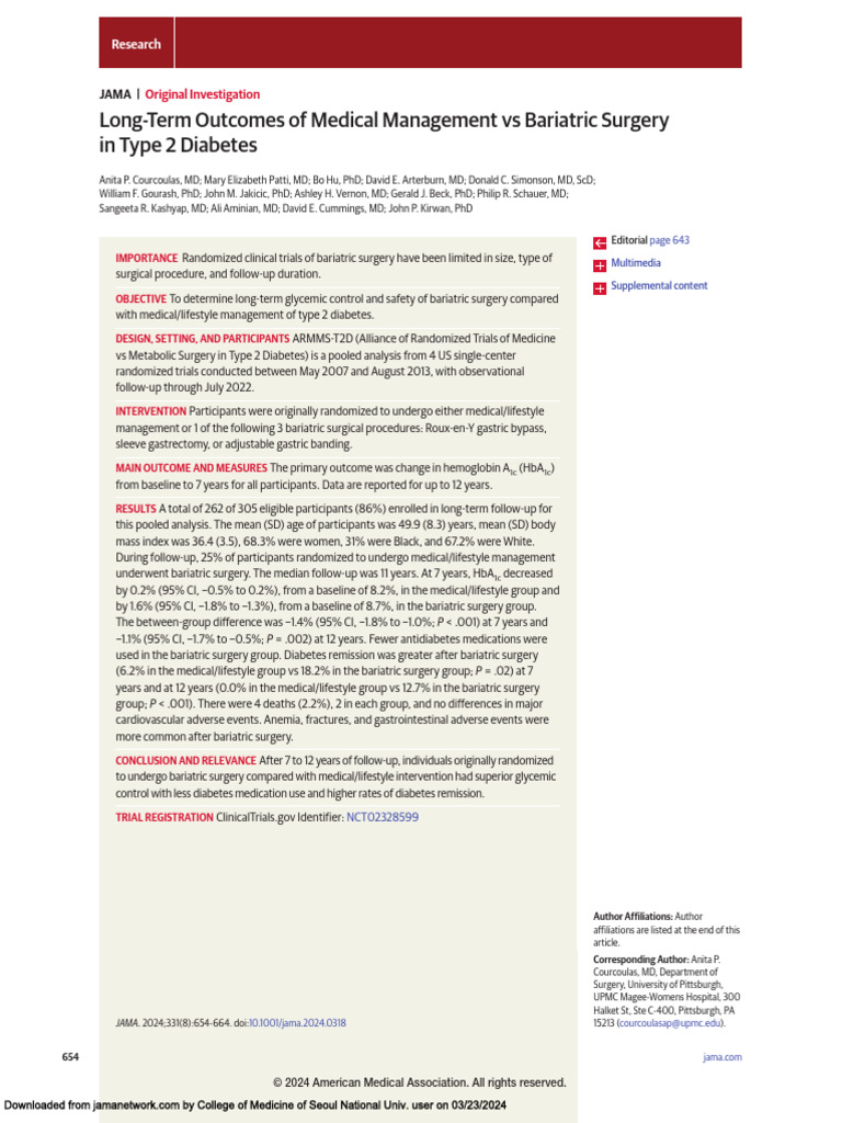 JAMA - Long-Term Outcomes of Medical Management Vs Bariatric Surgery in ...