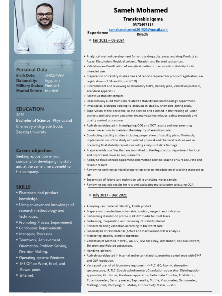 CV Sameh | PDF | Assay | High Performance Liquid Chromatography