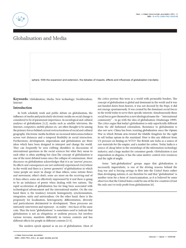 Globalization's Impact on Media | PDF | Globalization | Mass Media