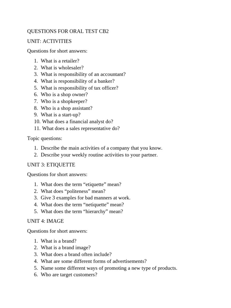 Questions For Oral Test CB2 | PDF | Private Sector | Business Economics