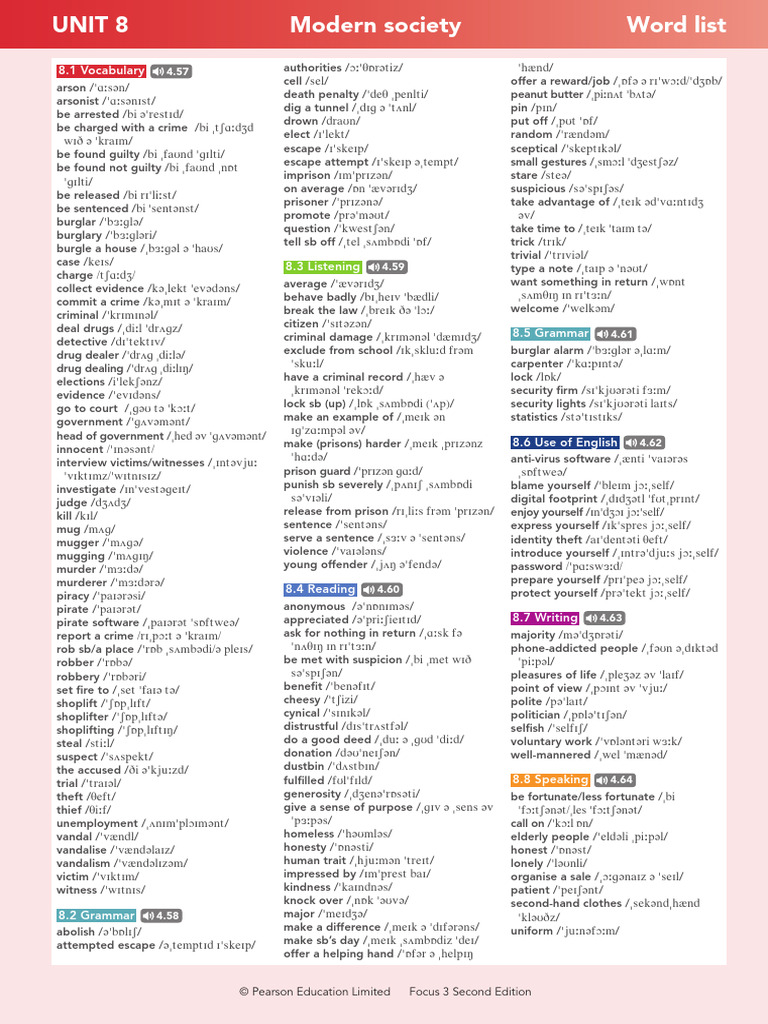 Focus3 2E SB U08 WordList | PDF