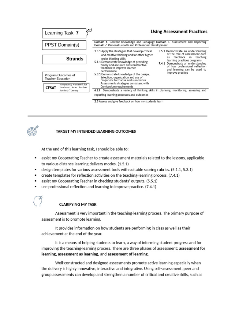 LT 7 | PDF | Educational Assessment | Learning