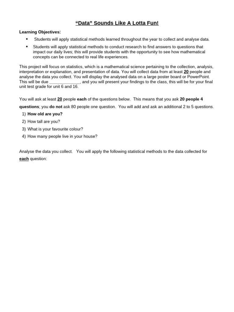 Grade 6 unit 6 and 16 project 1 pdf statistics data