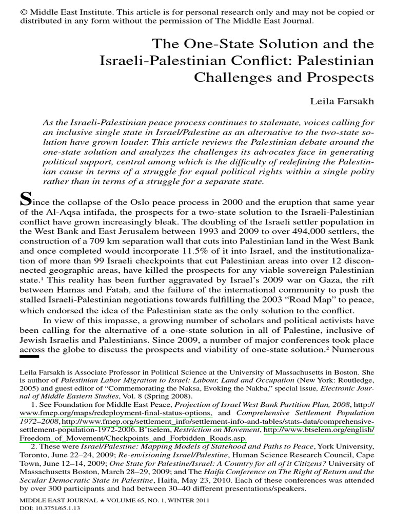 The One-State Solution and The Israeli-Palestinian Conflict Palestinian ...