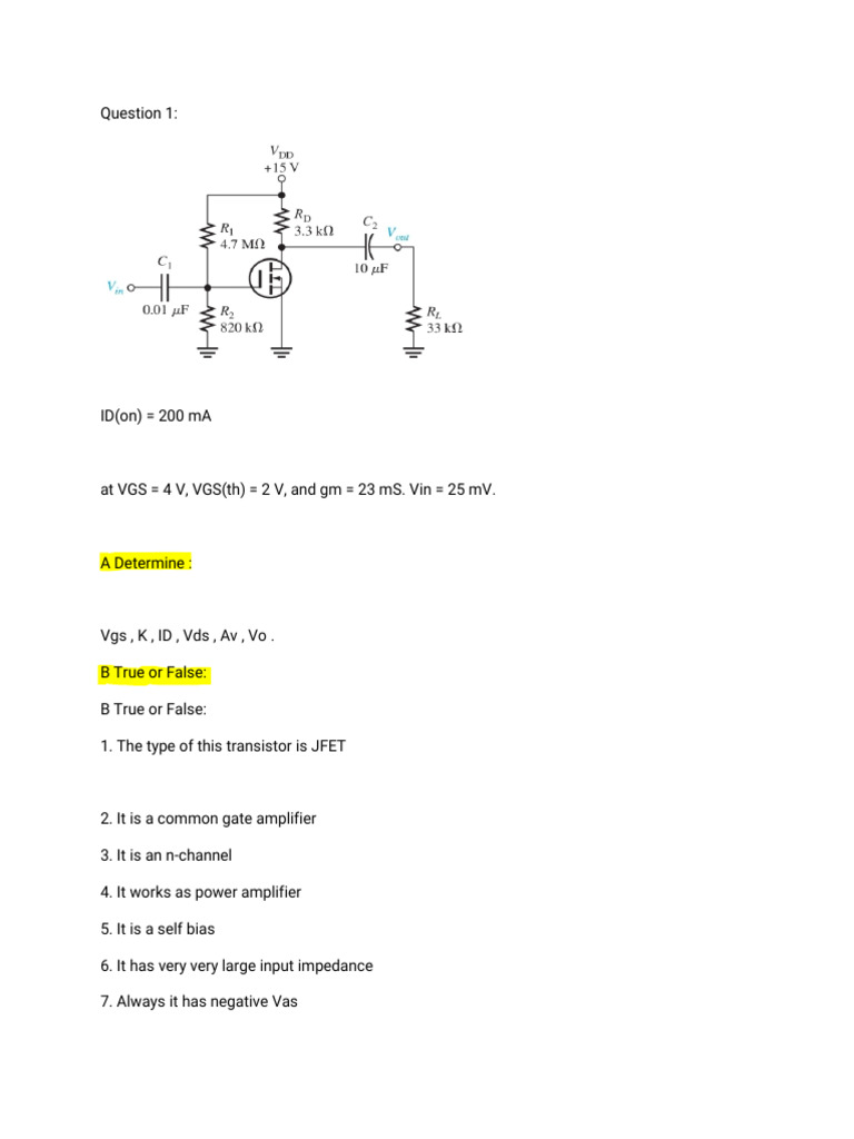 MOSFET and JFET Amplifier Analysis | PDF