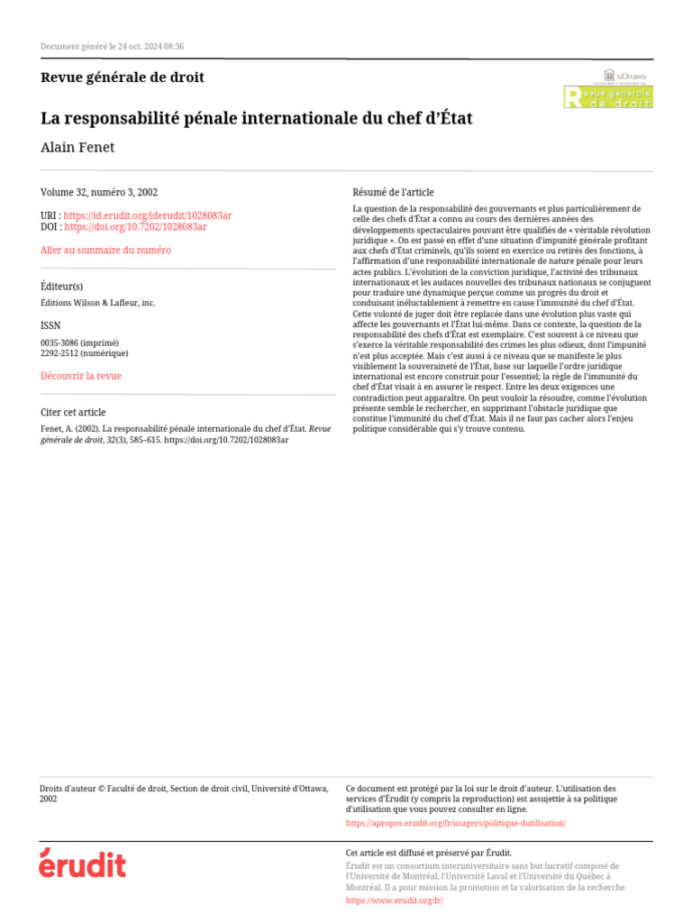 Responsabilité pénale des chefs d'État | PDF | Crime et violence | Crimes