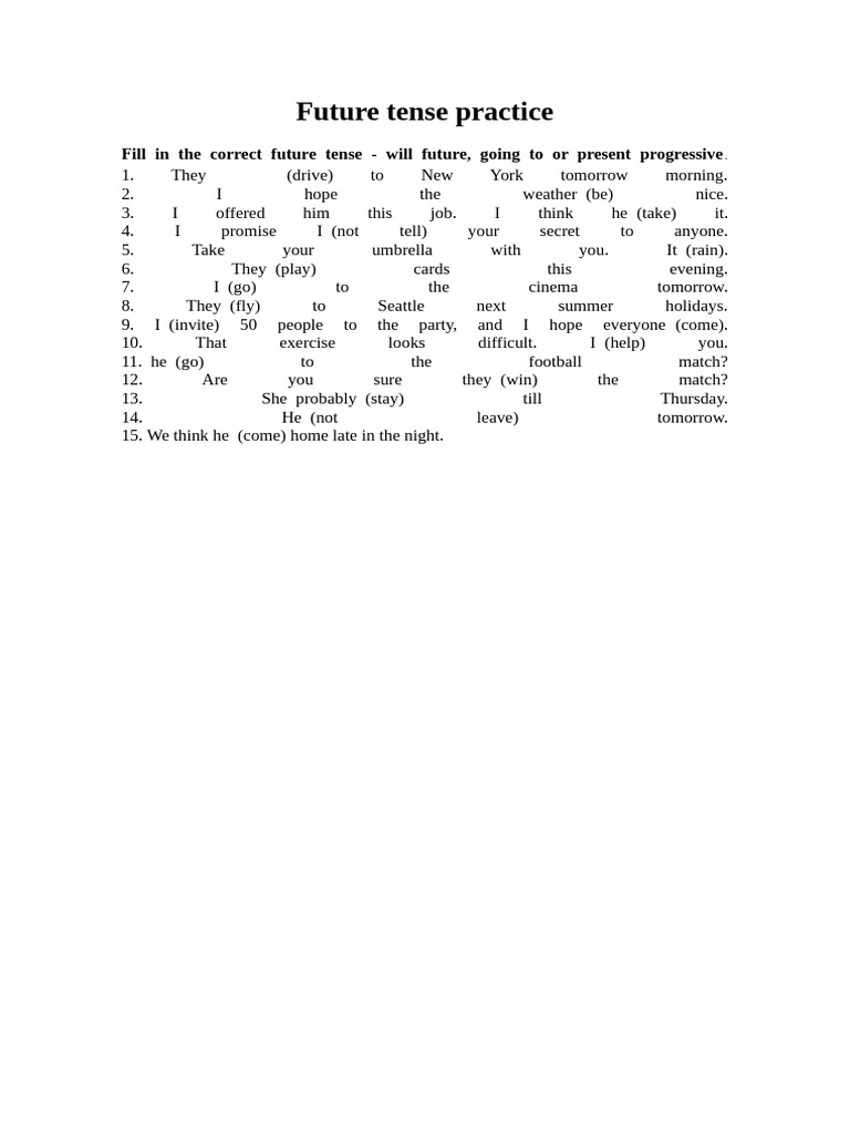 Future Tense Practice Exercises | PDF