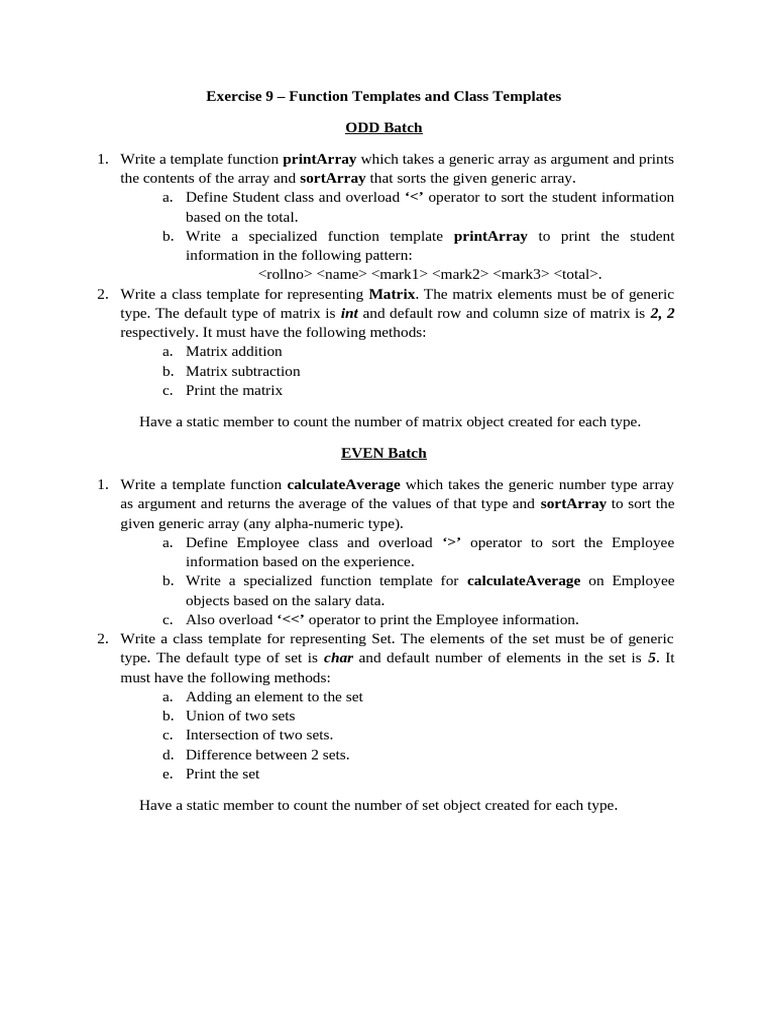 Exercise 9 - Function Templates and Class Templates | PDF