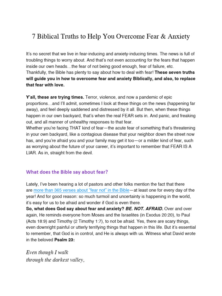 Biblical Ways to Overcome Fear & Anxiety | PDF | Prayer | Fear