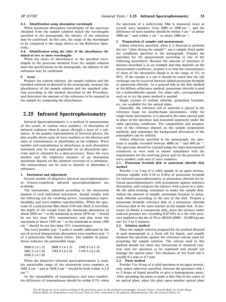 Infrared Spectrophotometry in JP XVIII | PDF | Raman Spectroscopy ...