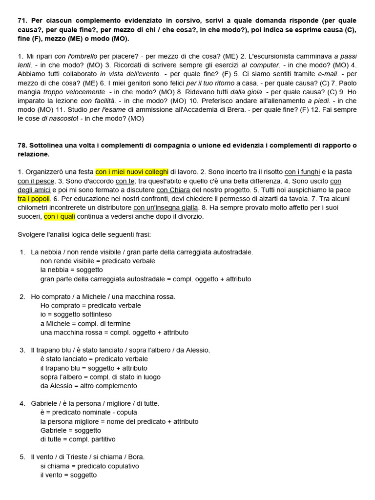 Esercizi Grammatica | PDF