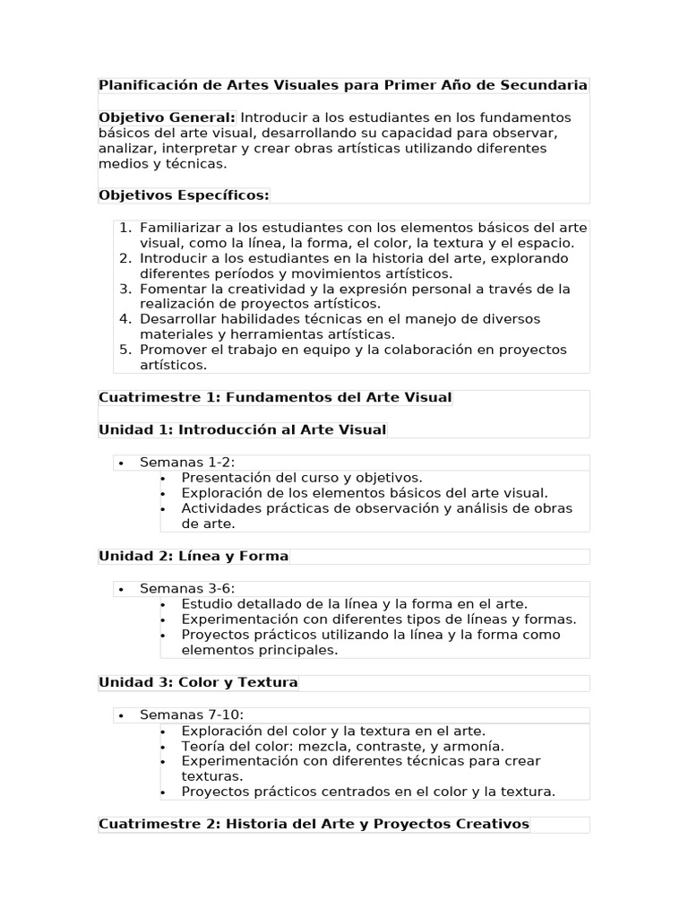 Planificación de Artes Visuales Secundaria | PDF | Pinturas | Dibujo