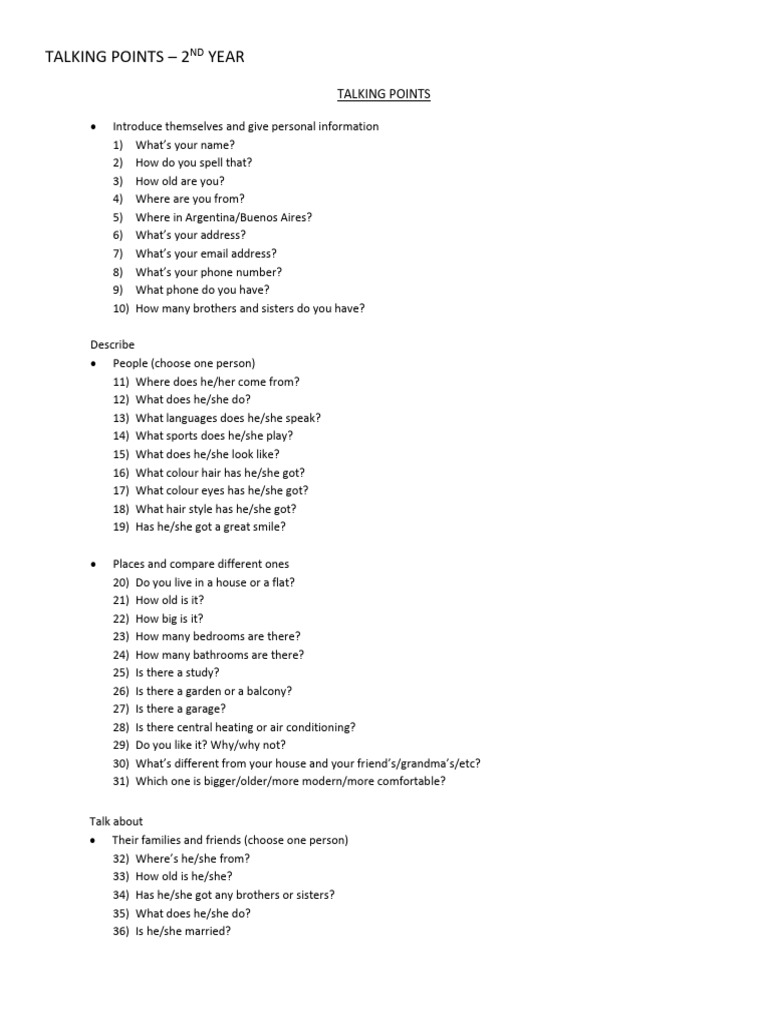 Comparto 'Talking Points 2nd Year' Contigo | PDF | Games & Activities ...