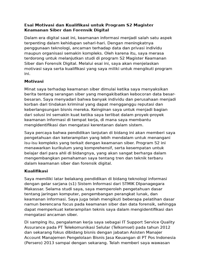 Motivasi untuk S2 Keamanan Siber | PDF
