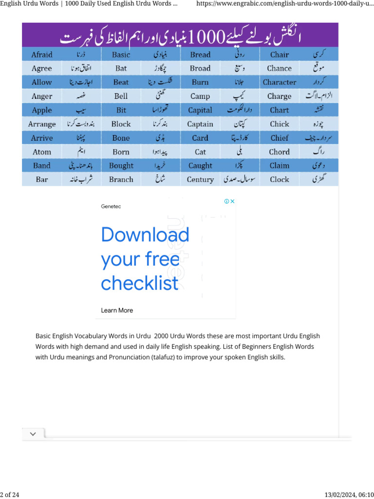 Essential English-Urdu Vocabulary Guide | PDF | English Language ...
