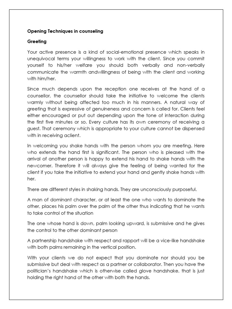 Effective Opening Techniques in Counseling | PDF | Nonverbal ...
