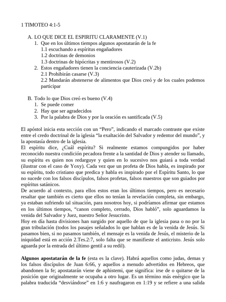 1 Timoteo 4 La Apostasía Pdf Jesús Iglesia Cristiana