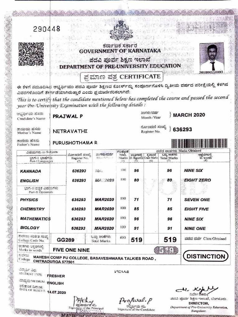 2nd PUC Marks Card Certification | PDF | Academic Institutions | Higher ...