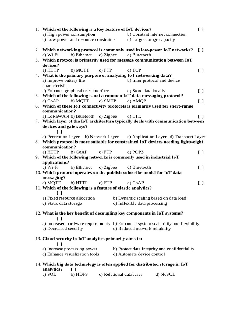 Unit 1 2 fill ups and mcq pdf internet of things cloud computing