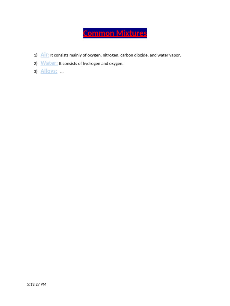 Common Mixtures | PDF | Social Science | Technology & Engineering