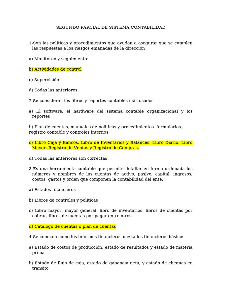 Segundo Parcial de Sistema Contabilidad | PDF | Contabilidad | Estado ...