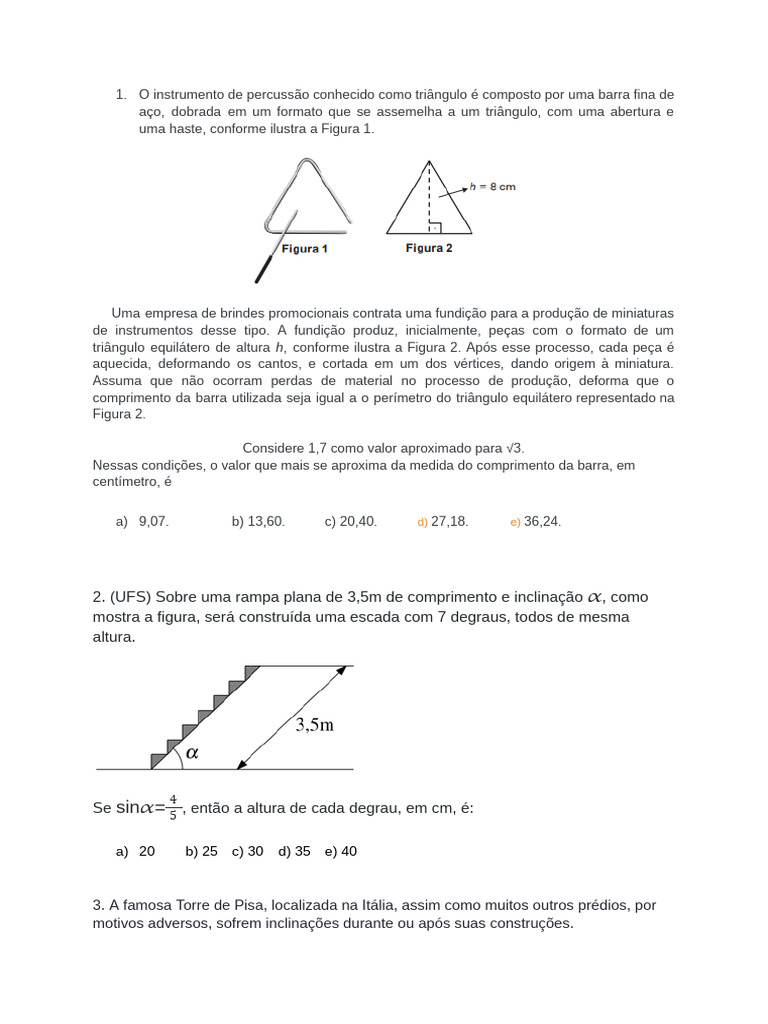 Questões Do ENEM de Trigonometria | PDF | Tecnologia e Engenharia