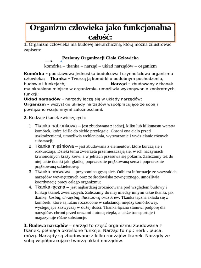 1 1 Organizm Cz owieka Jako Funkcjonalna Ca o PDF