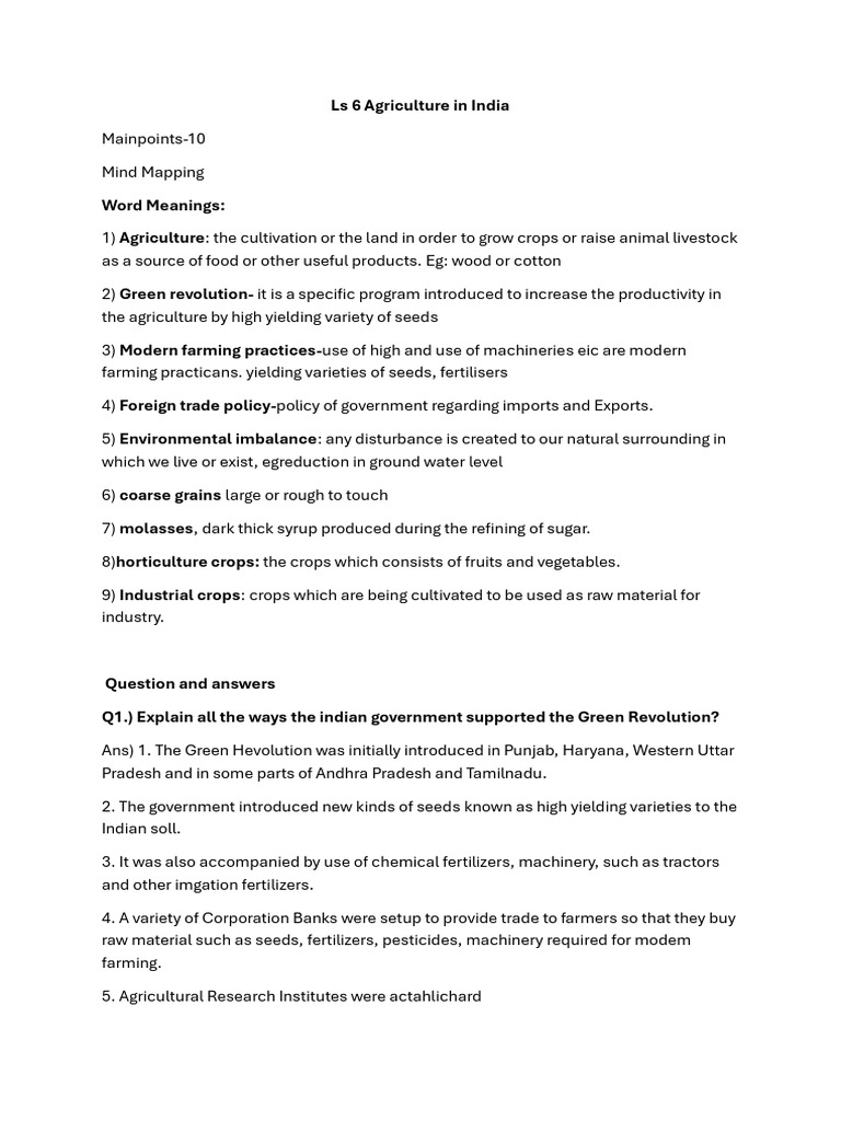 Agriculture and Green Revolution in India | PDF | Agriculture | Green ...