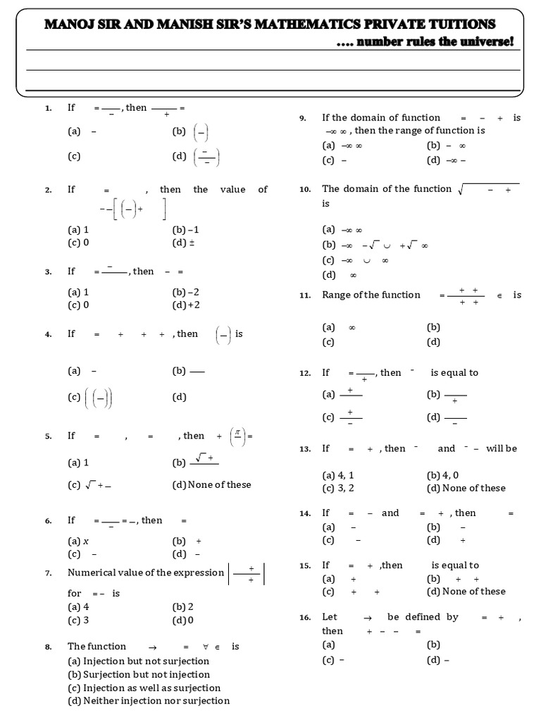 Functions Test Paper for XI Maths | PDF | Function (Mathematics ...