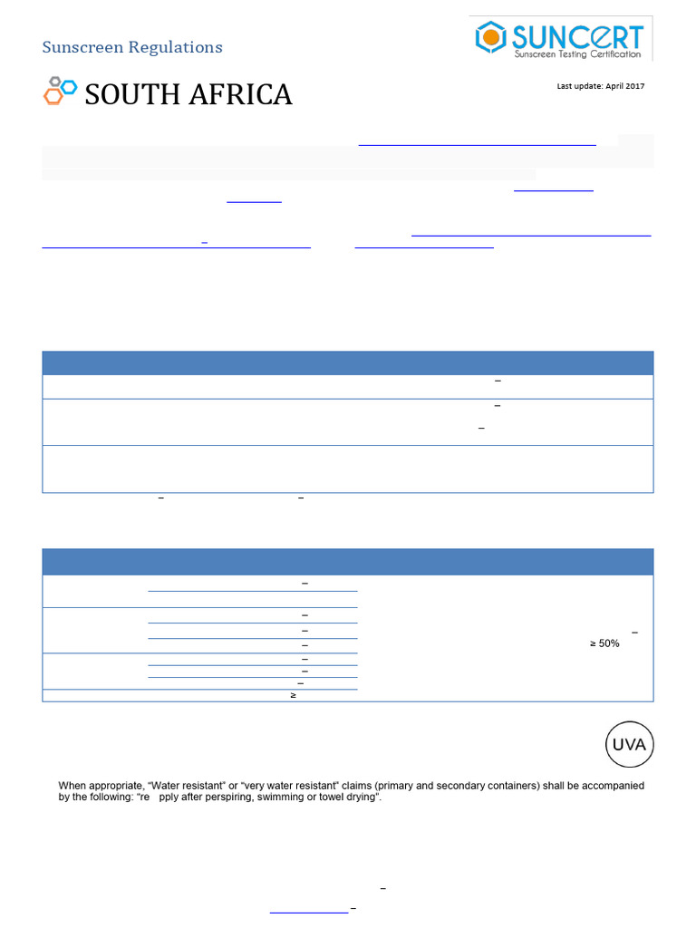 Southafrica Sunscreen Regulations Suncert en | PDF | Sunscreen ...