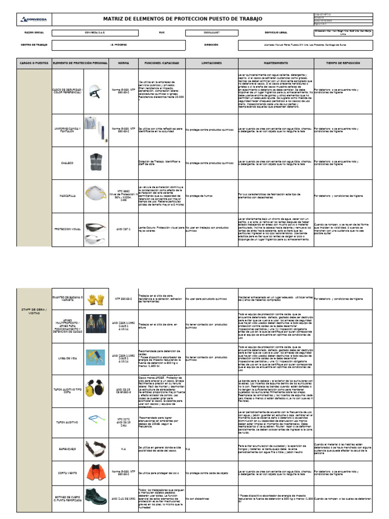 Matriz EPP por Puesto de Trabajo | PDF | Agua | Champú