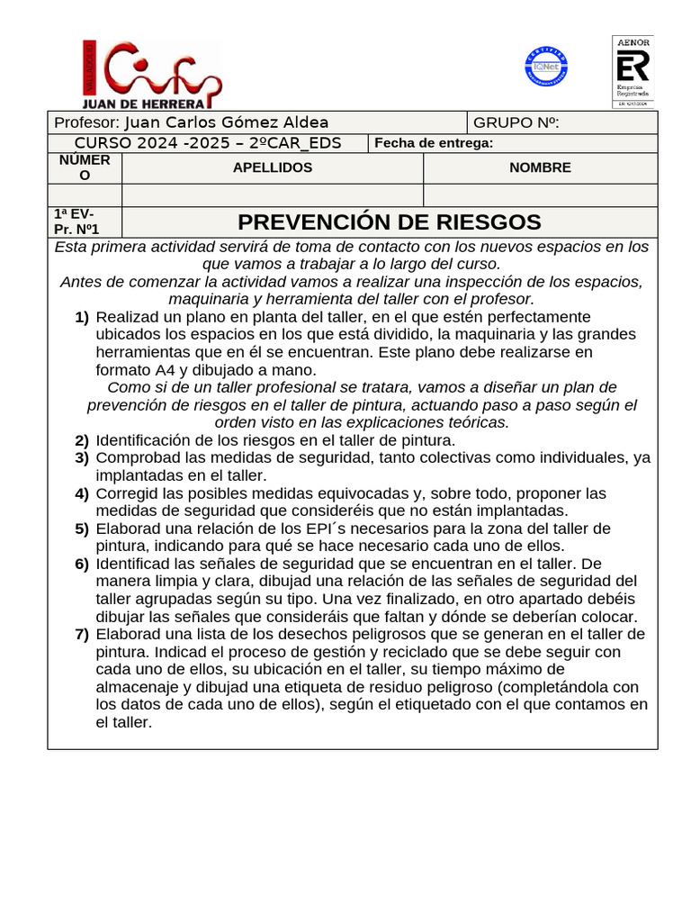 Práctica 1. Prevención de Riesgos 1 | PDF