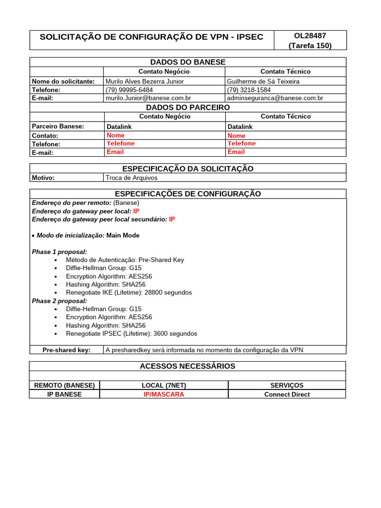 Solicitação de Configuração de VPN IPSEC | PDF