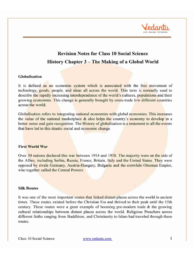 The Making of Global World Class 10 History Chapter 3 Notes FREE PDF | PDF