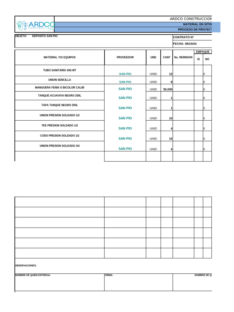 Pp-For-015 Materiales en Sitio Obra | PDF