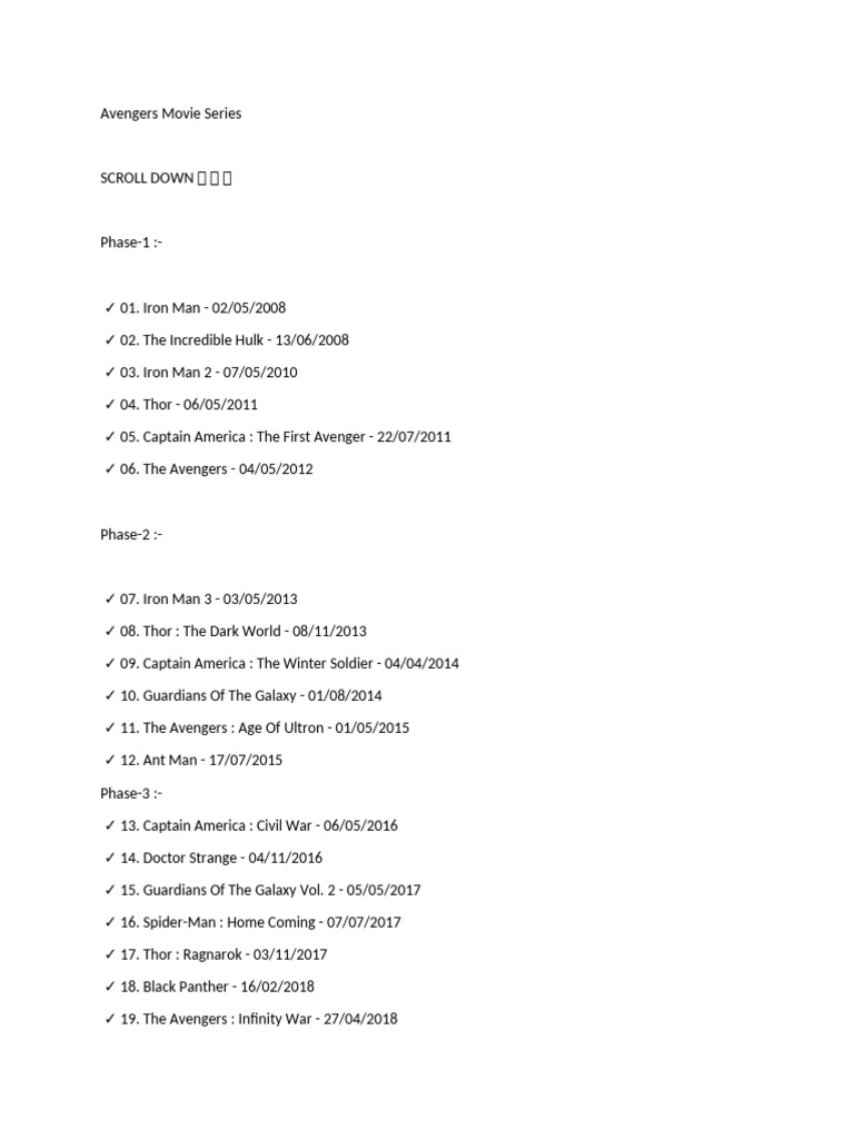 Complete Avengers Movie Timeline | PDF