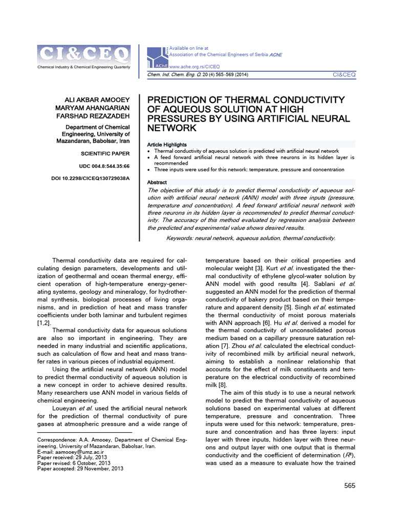 Predicting Thermal Conductivity via ANN | PDF | Artificial Neural ...