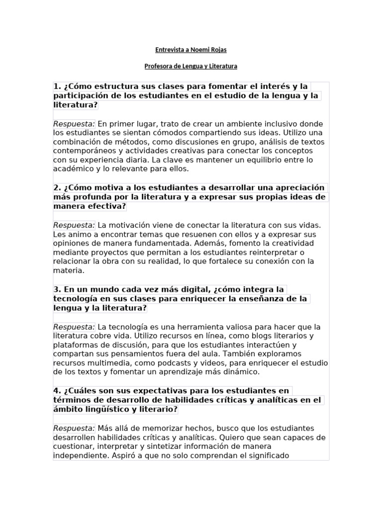 Entrevista a Noemi Rojas sobre educación literaria | PDF | Pedagogía ...