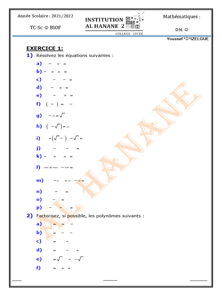 Exercice 1:: TC-SC Biof Mathématiques | PDF | Analyse numérique ...